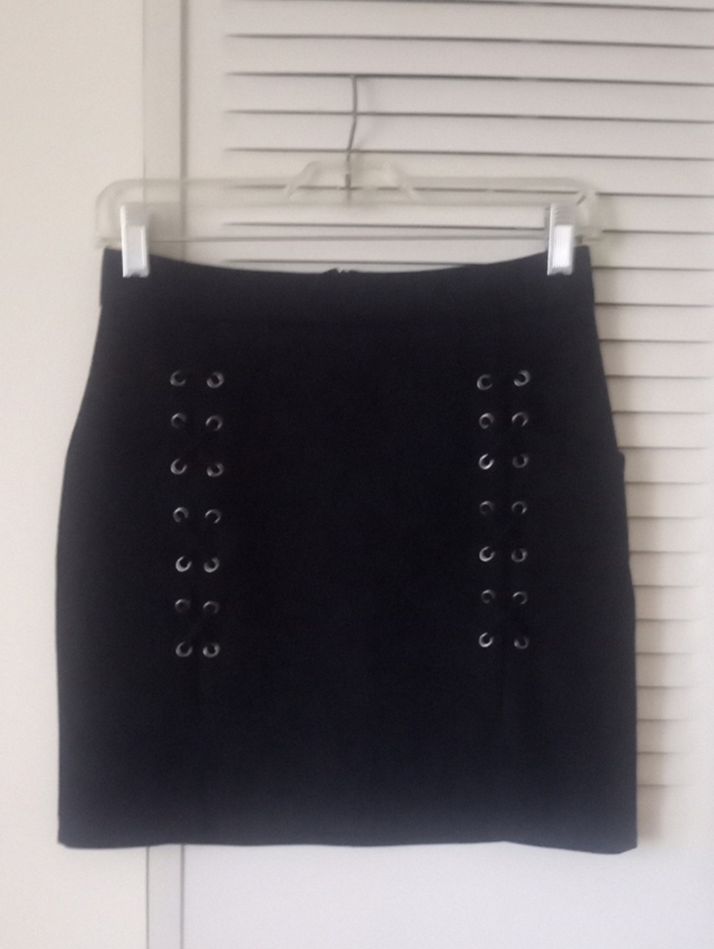 Black Eyelet-Accent Mini Skirt